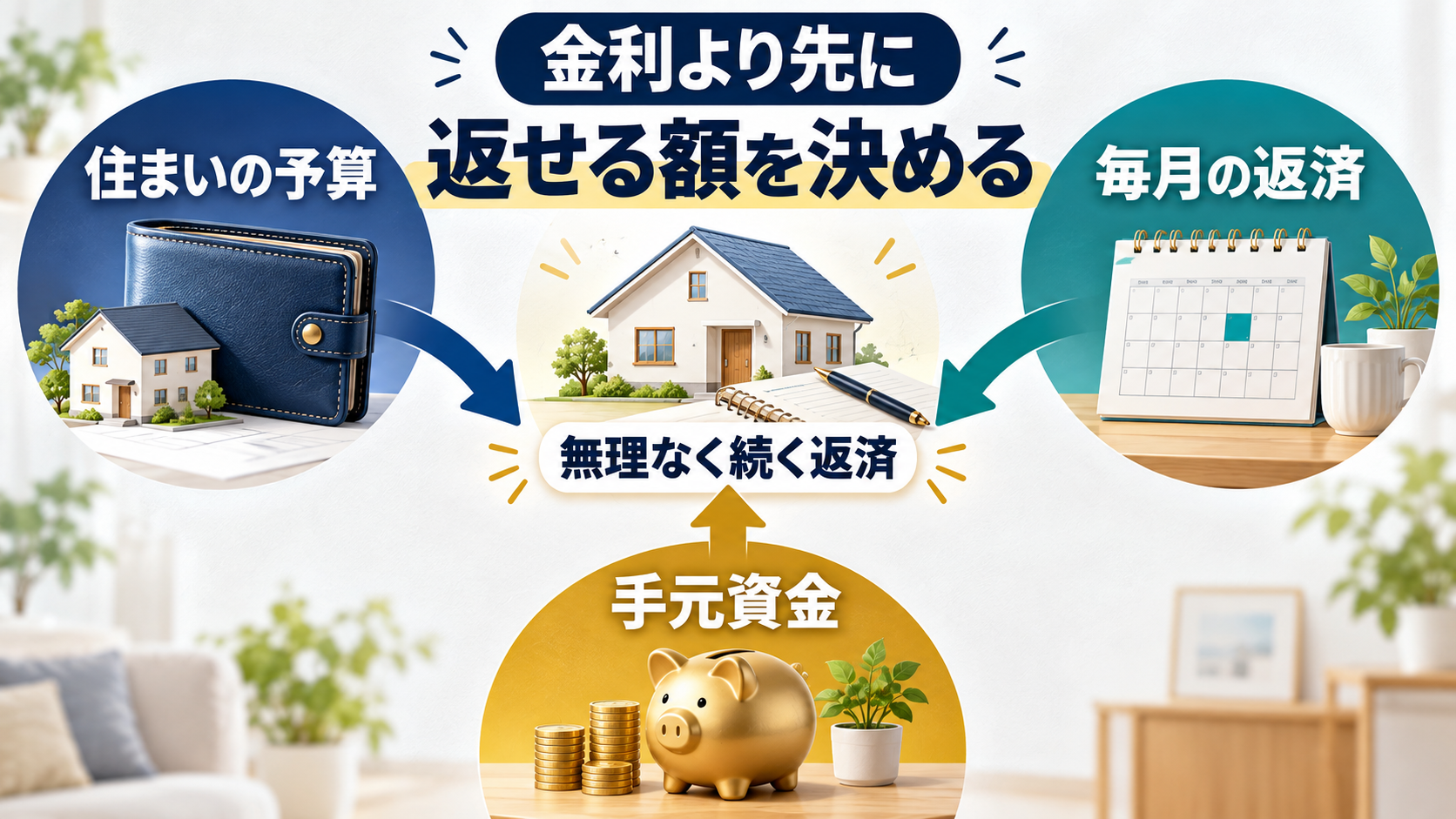 住まいの予算、毎月の返済、手元資金の3つから無理なく続く返済を考える判断マップ