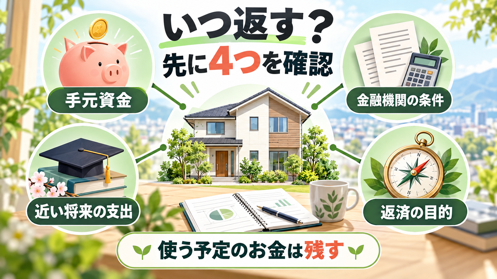 手元資金、近い将来の支出、金利、住宅ローン控除を順に確認して繰り上げ返済を判断する選択マップ