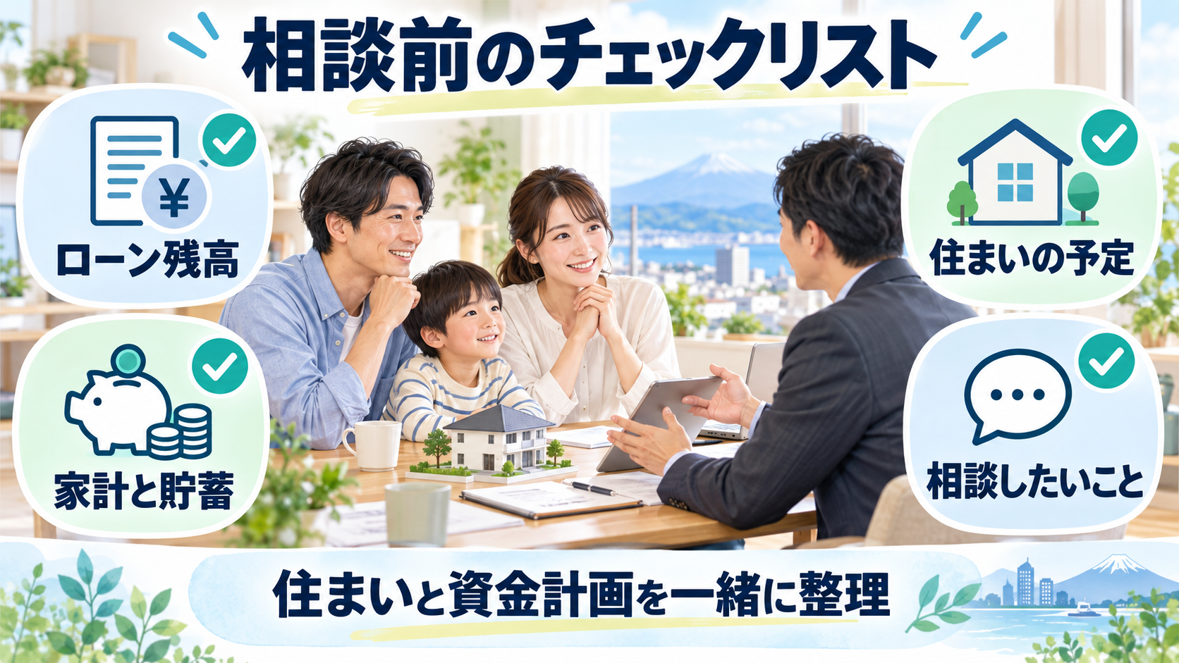 住宅ローン残高、家計、住まいの予定、相談先を確認する繰り上げ返済前のチェックリスト図解