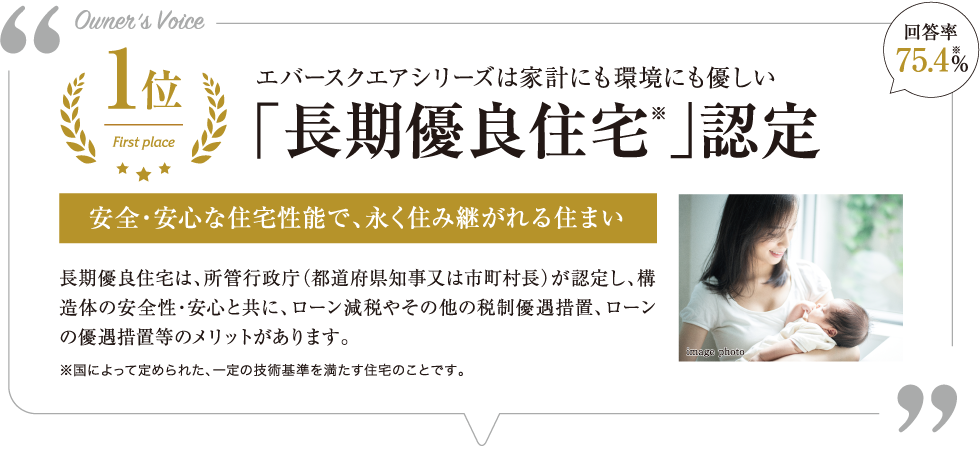 1位　エバースクエアシリーズは家計にも環境にも優しい「長期優良住宅」認定